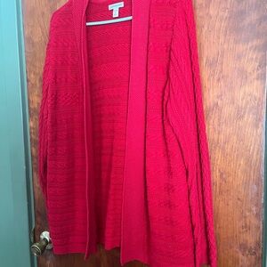 Croft & Barrow Vibrant Red Women's Long Cabled  Open Cardigan